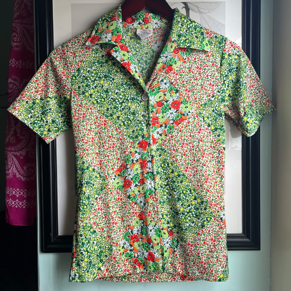 Vintage 70's Polyester Floral Shirt